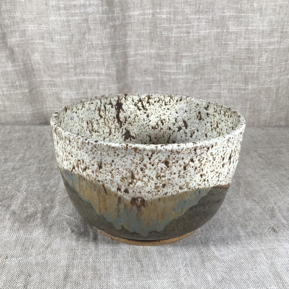 Ceramic Bowl Good Vintage Hand Thrown Speckled Drip Glaze Signed Studio Pottery